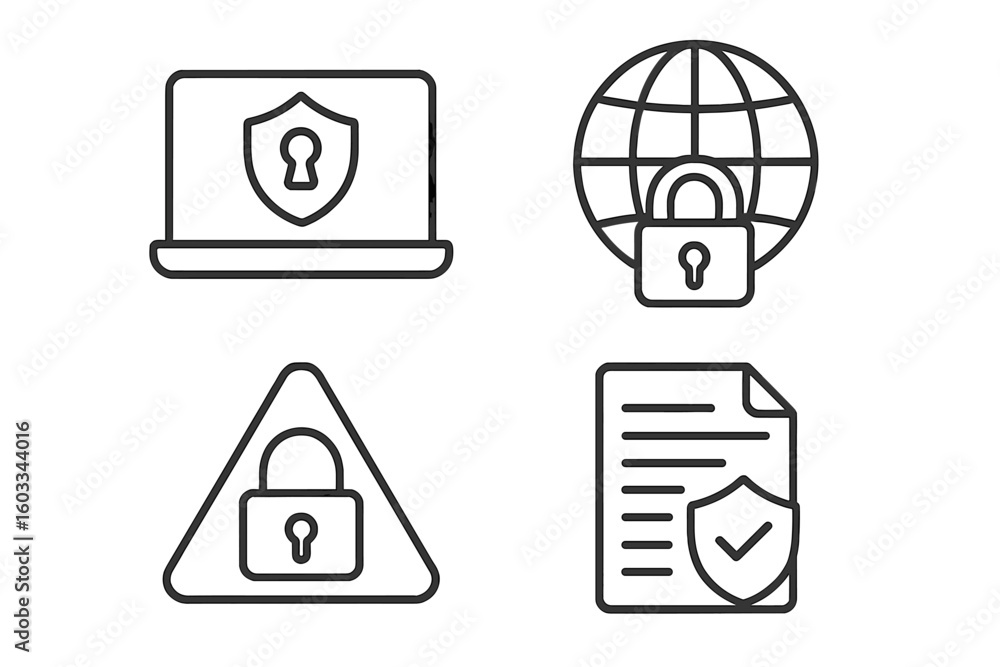 Poster cyber security line icon set. internet data protection, network safety concepts. secure connection, 