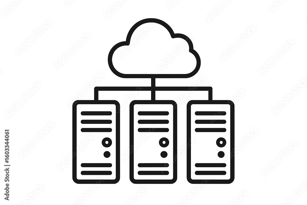 Aufkleber data hosting servers connected to the cloud. vector line icon illustrating cloud computing, network 