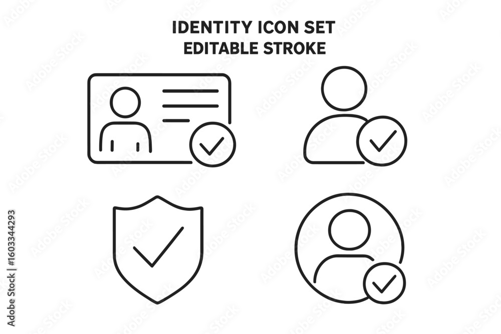Poster identity verification and security icon set. thin line icons for user profile, account access, and d