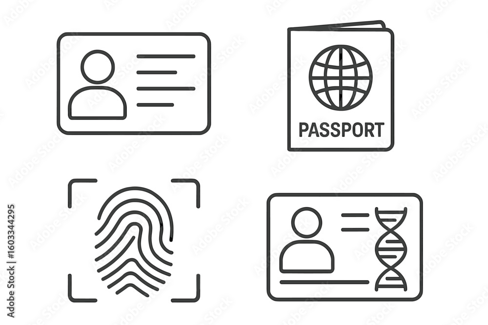 Poster identity and authentication line icon set. personal identification and security verification symbols