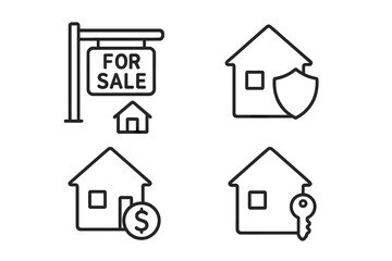 Fototapeta premium Real estate web icons set in modern line style for mobile apps and websites, featuring property purchase, housing sale, rental premises, insurance, and home ownership concepts