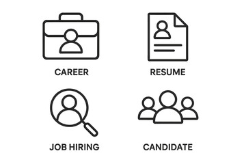 Set of 4 Headhunting and Recruitment Line Style Icons for Web and Mobile Apps, Career Development, Resume, Job Hiring, Candidate Selection, HR Management, Business Growth