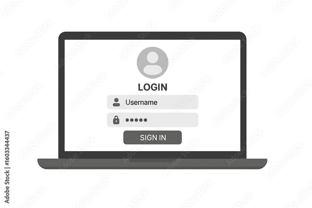 Poster login page on laptop screen. user authentication with username and password. sign in form for websit