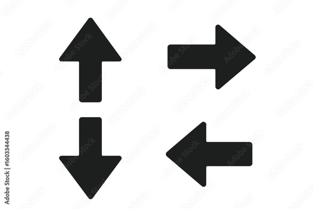 Poster set of 4 black arrows for web design. vector arrow icon pack for user interface and navigation. up, 