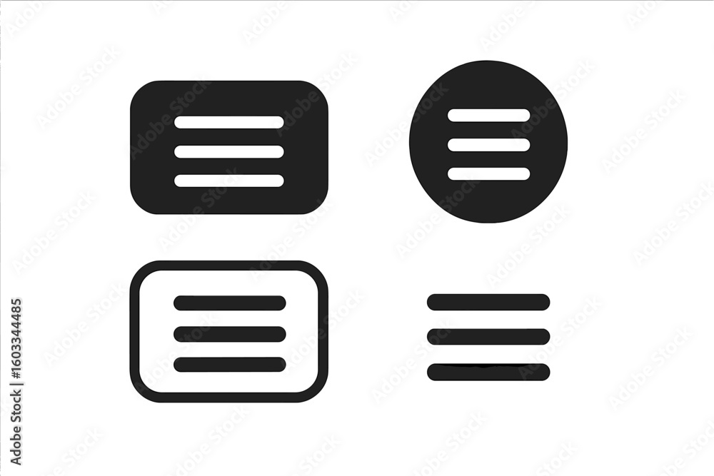 Fototapete Hamburger menu icon set for website UI and mobile app navigation. Modern black button collection for user interface design. Minimalist burger menu vector elements.