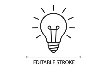 Light bulb line icon for creative idea, innovation, and inspiration. Editable stroke for custom design. Vector illustration symbol of energy, solution, and electricity.