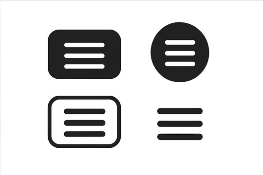 Hamburger menu icon set for website UI and mobile app navigation. Modern black button collection for user interface design. Minimalist burger menu vector elements.