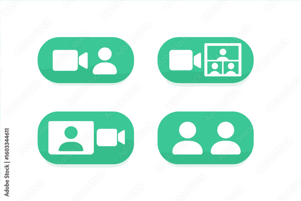 Poster set of video call icons. video conference and online meeting buttons. communication technology for w