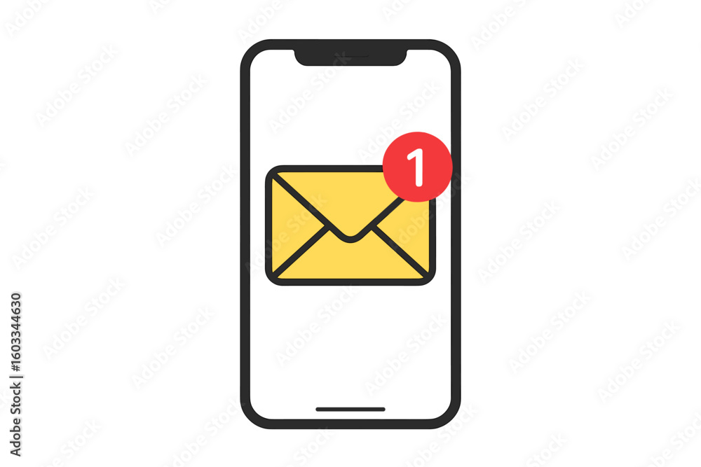 Poster new message notification on smartphone screen. unread email alert with counter. mobile phone with in