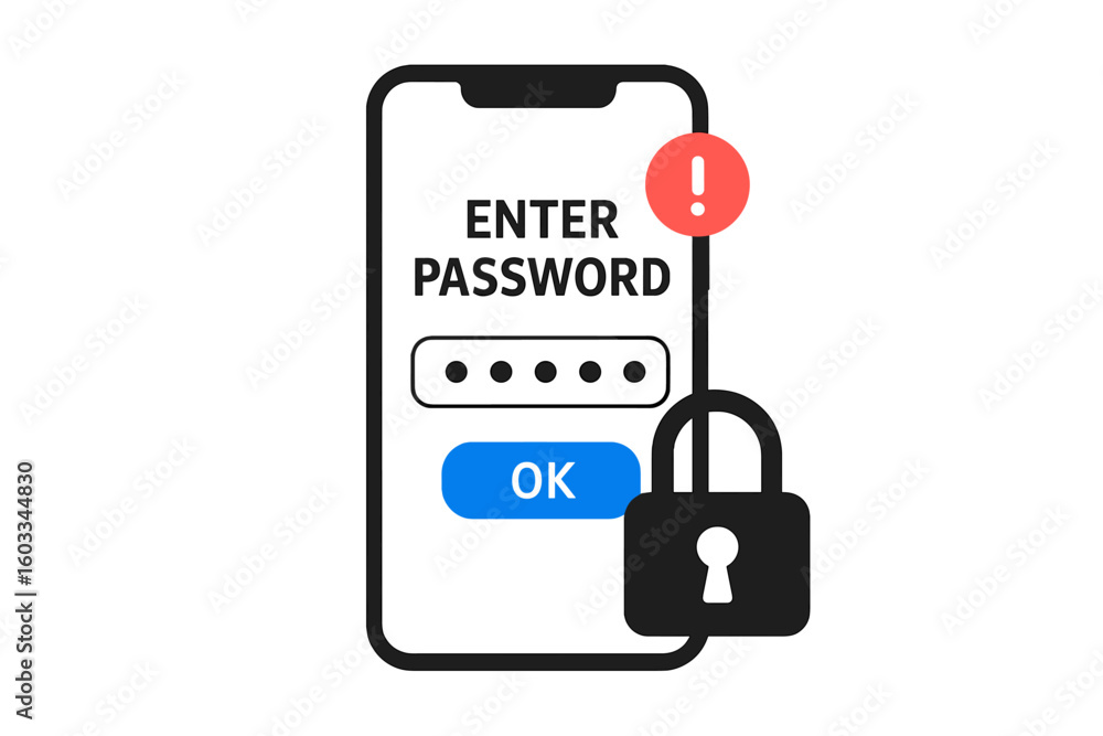 Poster phone password entry with lock icon. concept for user verification, security, authorization, and two
