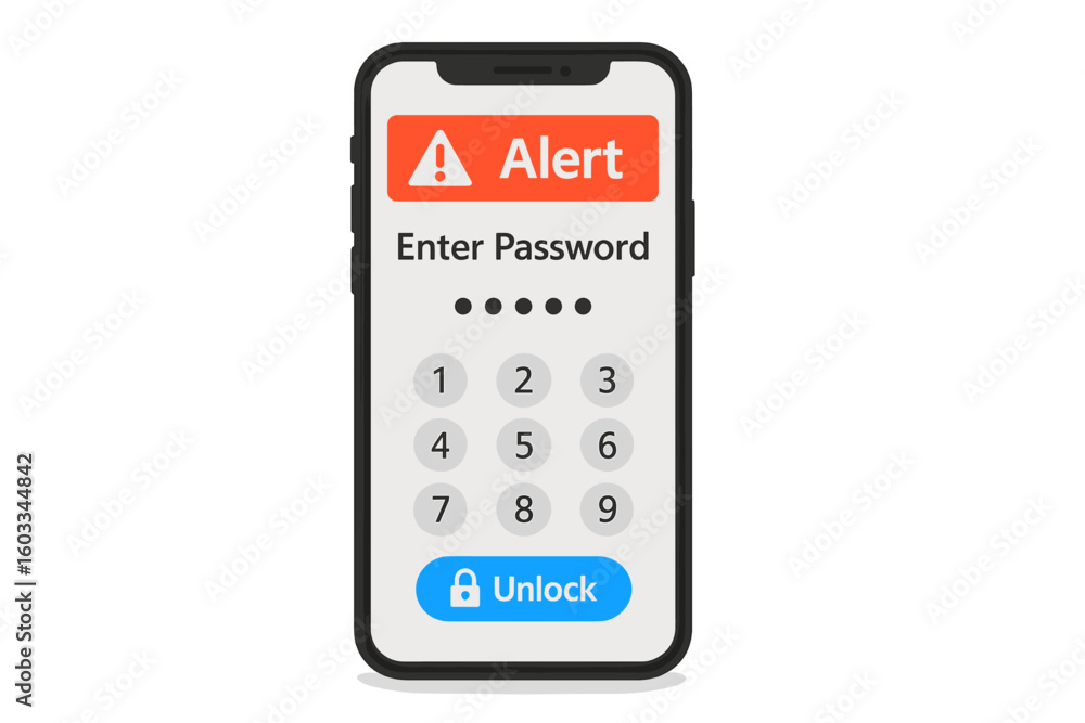 Poster smartphone security alert – mobile device password protection, unauthorized access warning, enter pa