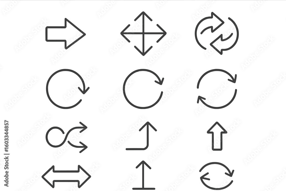 Poster arrow and refresh conceptual icons set. thin line outline vector icons for web, app, ui. direction, 