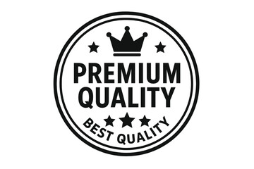 Premium quality label with crown. Best quality guarantee seal vector. Certified product sticker. Luxury award stamp with stars. Exclusive VIP icon for royal branding design.