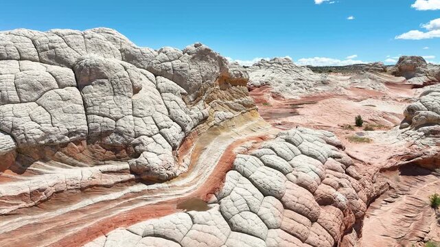 Aerial White Pocket Sandstone Formations Fly Through Motion
