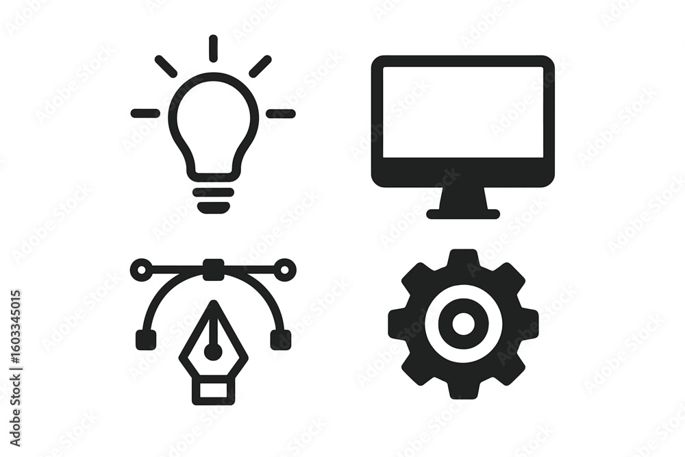 Fototapete graphic design and web development icon set. creative process symbols collection. lightbulb for idea
