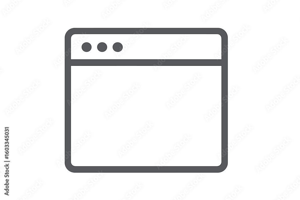 Fototapete Minimalist Browser Window Vector Icon. Flat Web Browser Interface Illustration. Simple UI Design Template. Gray Outline Computer App Window. Digital Dashboard Symbol. Blank Internet Frame Element.