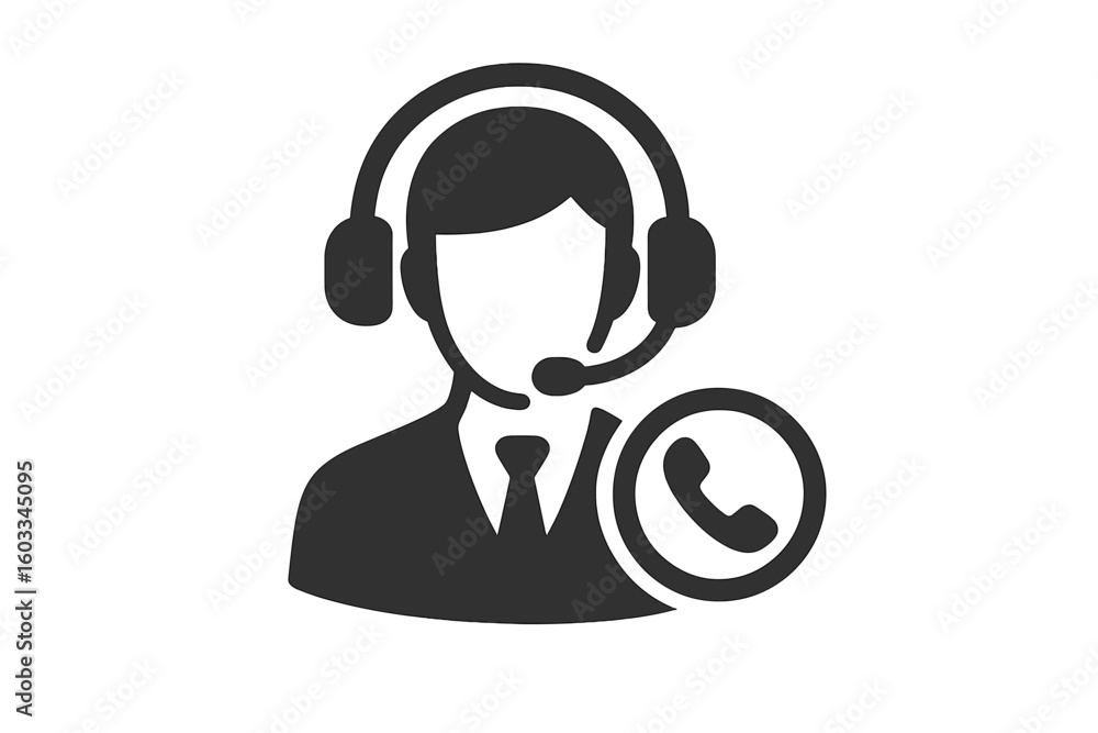 Aufkleber call center agent icon with headset for customer support service. hotline operator for ecommerce con