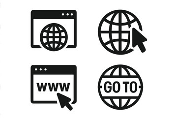 Obraz premium Internet icon set. Go to web symbol collection. Website www url address line icons. Browser, globe, click, cursor. Global network technology vector illustration.
