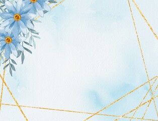 Watercolor Painting of Blue Flower Frame Background