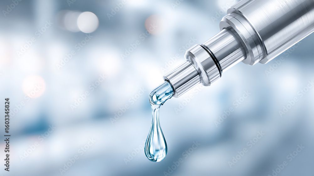 Poster a single drop of liquid metal solidifying and being shaped into a precise mechanical component