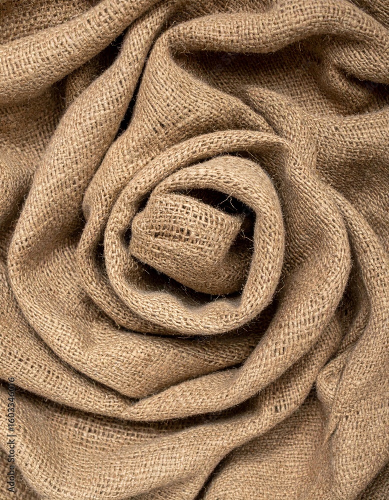 Poster golden brown burlap swirl texture background with rough fibers pattern