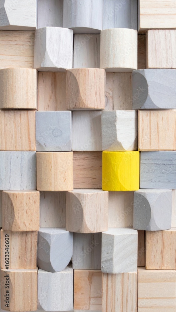 Poster abstract wooden cube pattern with unique yellow block feature wall design