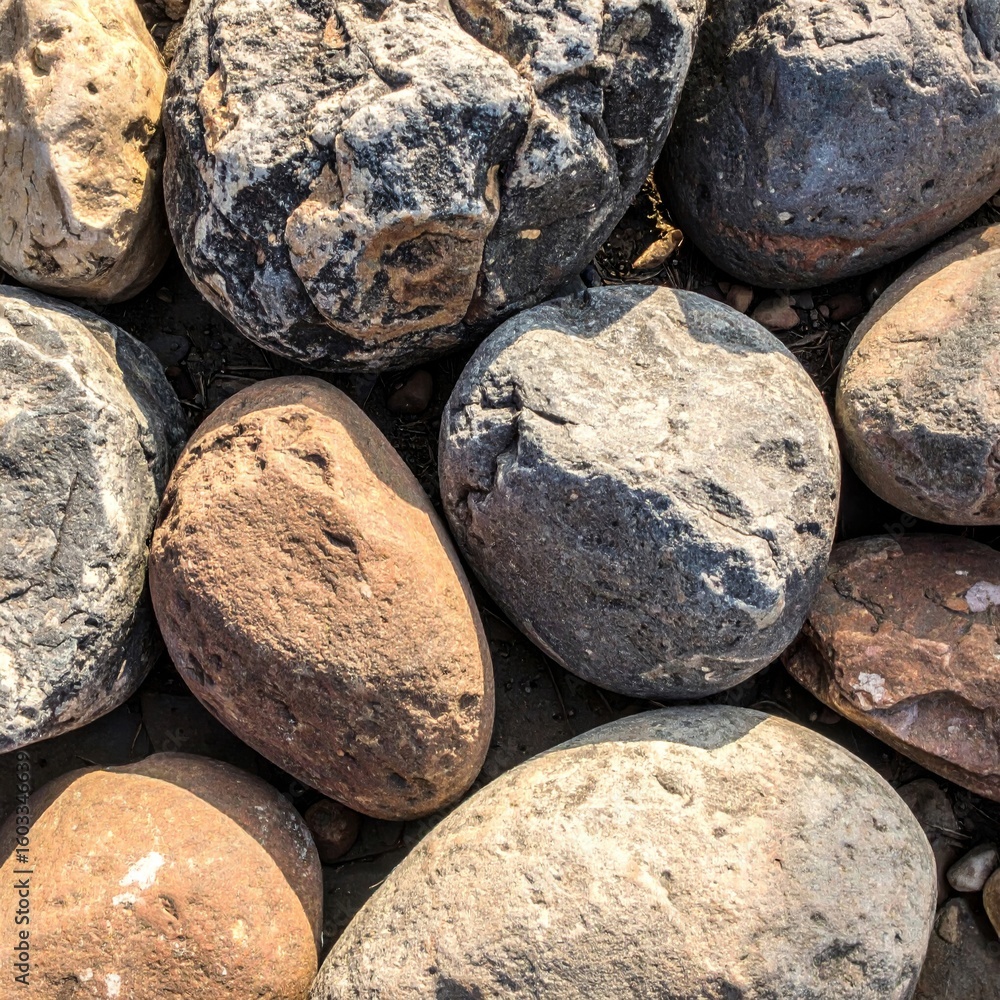 Aufkleber close up of various rocks and stones with brown and gray texture and patterns