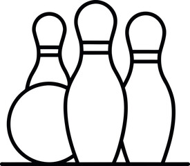 Minimalist Bowling Ball and Three Pins Vector Icon in Triangular Formation