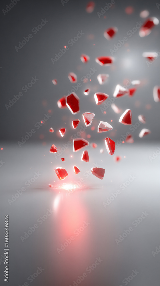 Poster explosive abstract of jagged red shards emanating from a central point, representing anger,