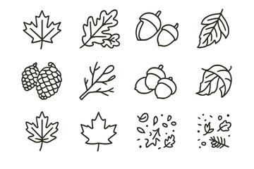 Obraz premium Icons outline collection icon contour vector line autumn symbol nature minimal prompt