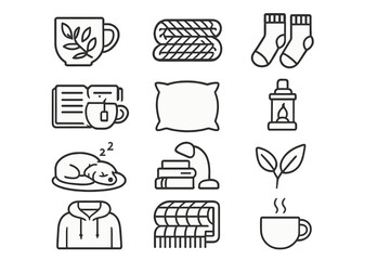 Collection line minimal vector contour cozy symbol icon set prompt outline