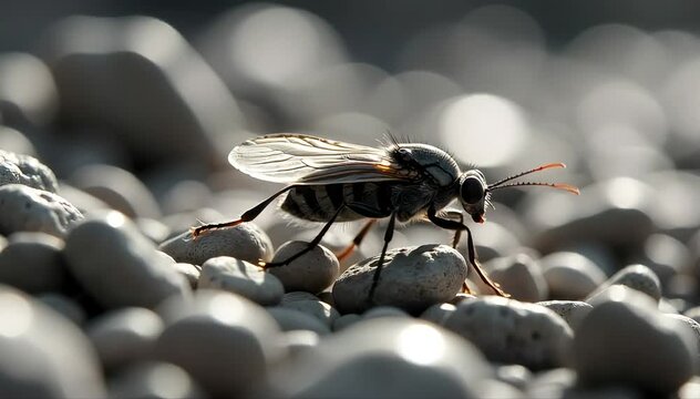 Stonefly crawling on stones