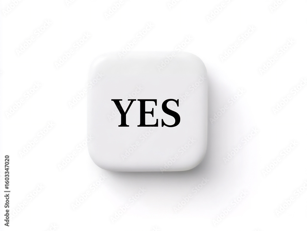 Poster the word yes in simple black sans-serif font centered on a solid white background