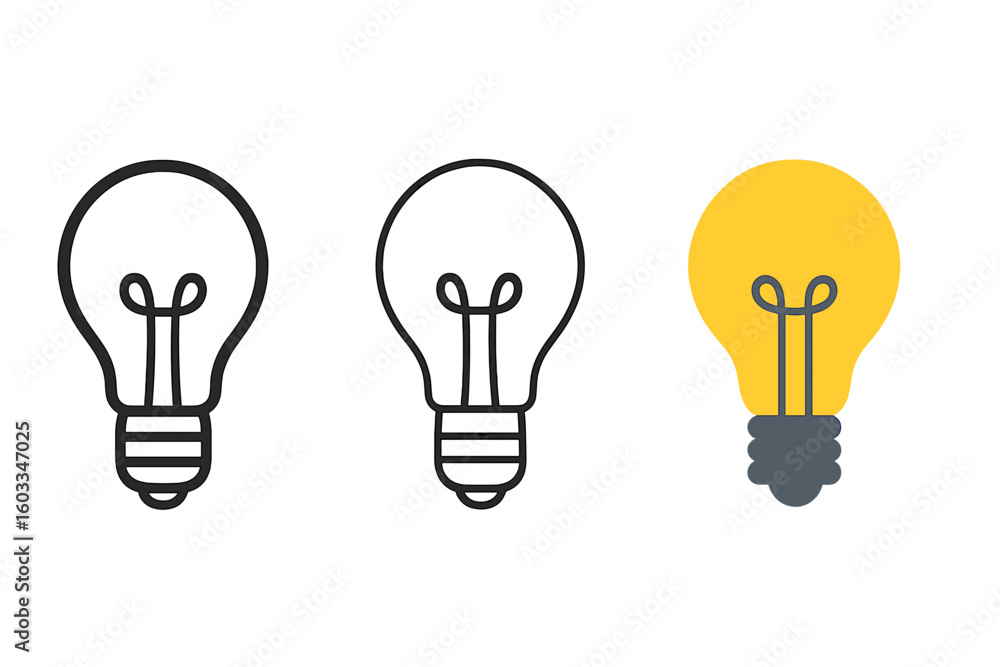 Poster light bulb icon set for idea and creativity concepts. vector illustration of lightbulbs in flat and 