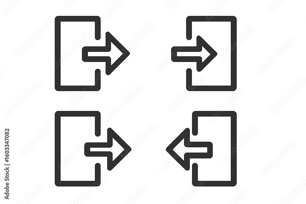 Fototapete Login and logout icons set. Sign in and sign out vector symbol collection. Web or app user interface element. Enter and exit door with arrow button. Simple line outline design.
