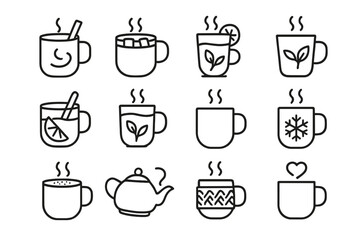 Icon collection line set contour vector symbol minimal comfort winter outline drinks