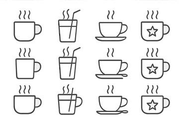 Minimal drinks winter outline stroke line collection comfort set prompt vector contour