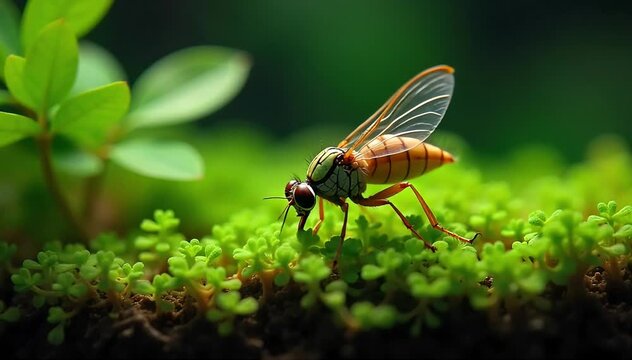 Stonefly drinking from moist moss
