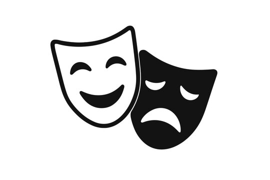 Comedy and tragedy theater masks vector icon. Happy and sad face, a classic symbol of drama, acting and performance. Metaphor for bipolar disorder, mood, dual personality.