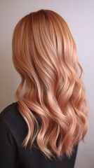 Naklejka premium Wavy pink-gold metallic hair from back view in studio lighting