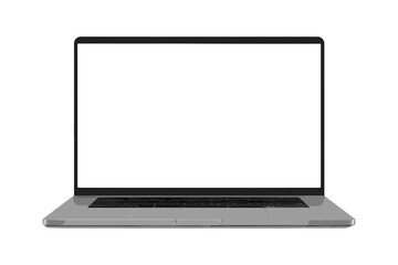 Modern laptop computer mockup with blank white screen. Front view of a realistic notebook display. Vector illustration template isolated on a white background for web design.