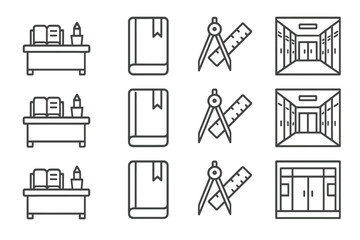 Line stroke prompt back vector contour to set school collection symbol minimal