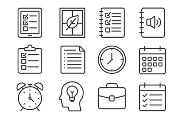 Productivity prompt contour outline line minimal collection set grid icon stroke vector