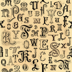 seamlessly tiling background pattern with antique and vintage capital letters, retro vector graphic design element or alphabet, 19th Century letterforms / glyphs