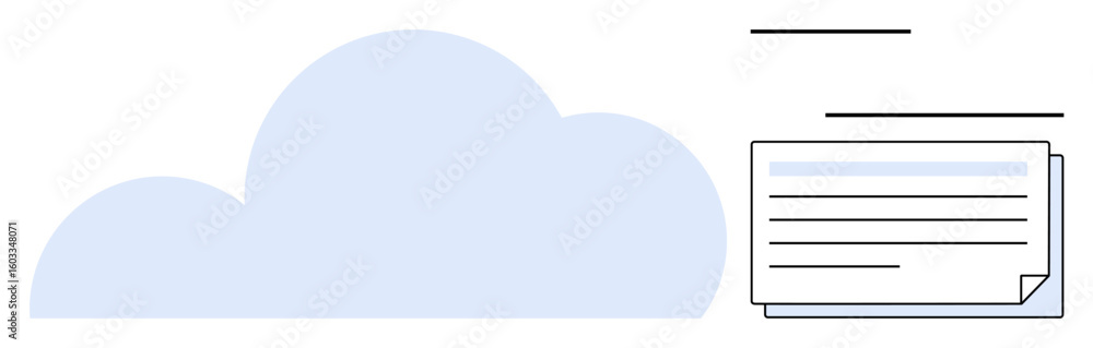 Poster blue cloud with digital documents and lines symbolizing data flow and file organization. ideal for t