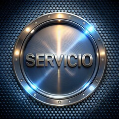 Square futuristic image with metallic neon background features bold SERVICIO text in Spanish looks like a modern logo with space for advertising great for service companies branding and promotional 