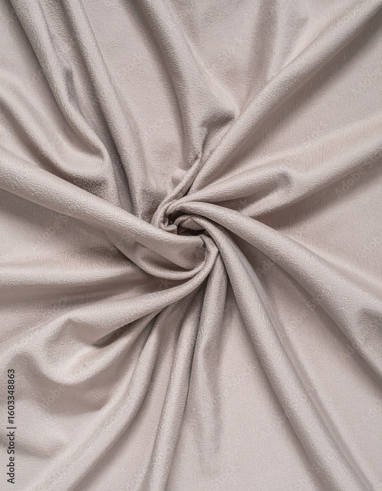 Poster close up shot of beige fabric twisted in a swirl pattern with soft lighting