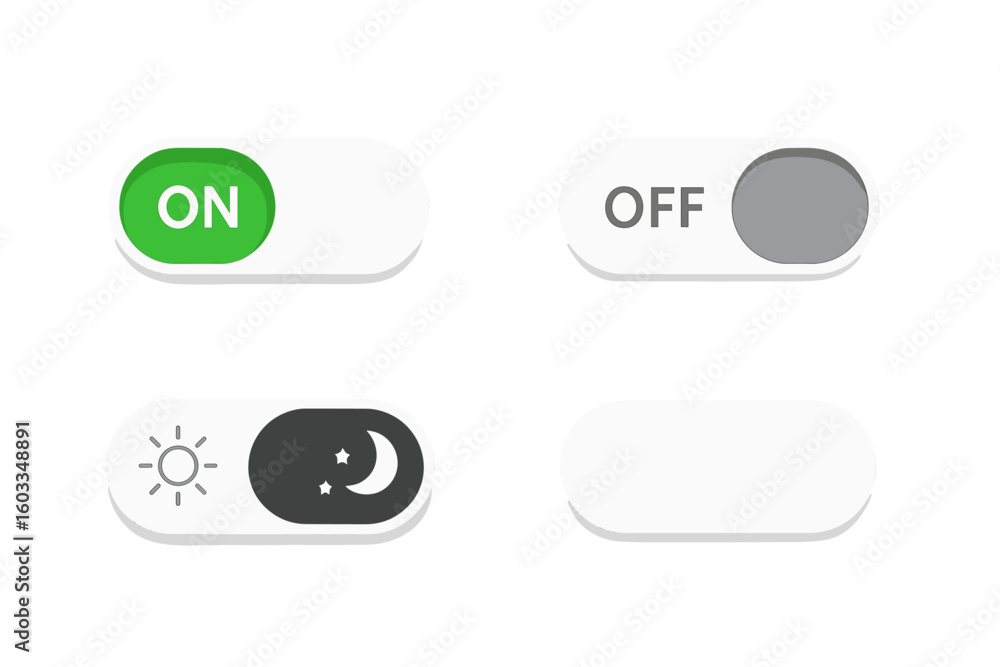 Poster modern toggle switch buttons set. on off switches. day night mode slider. ui ux interface elements f