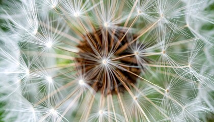 Dandelion Seed Head Macro with White Plumes and a Green Blurred Background