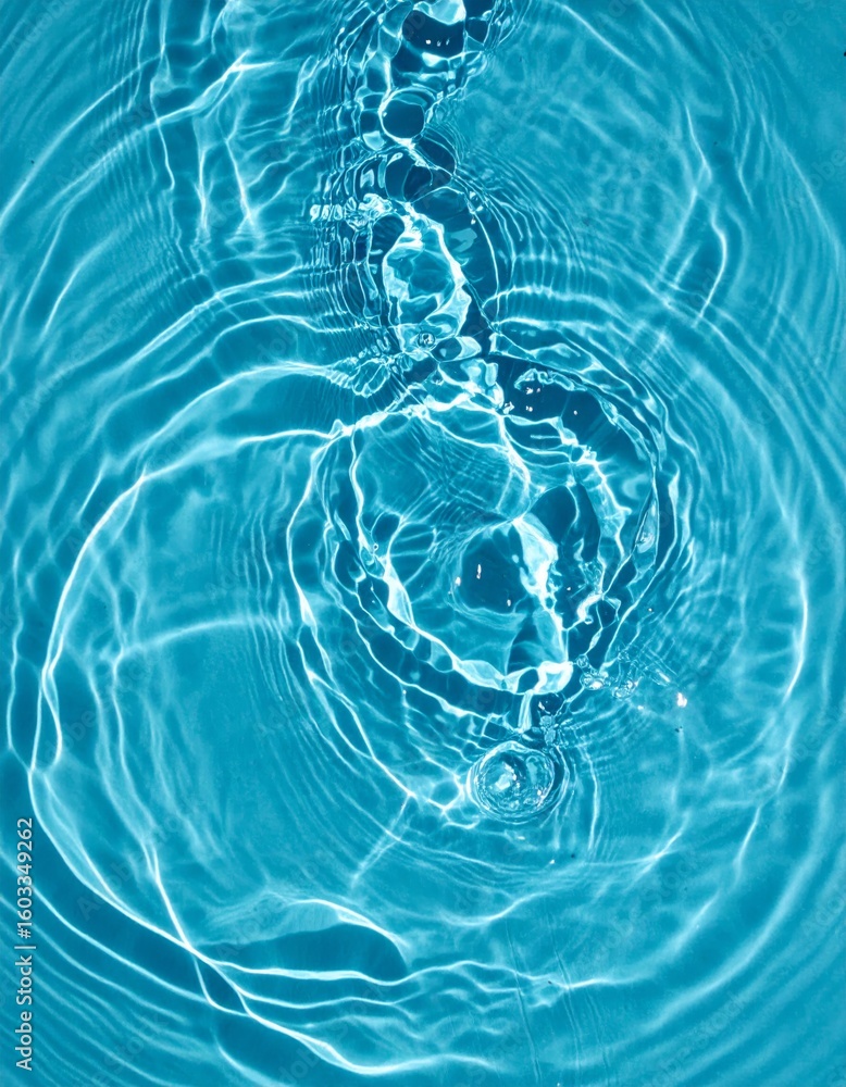 Poster aquatic blue water surface with circular ripples in dynamic pattern abstract